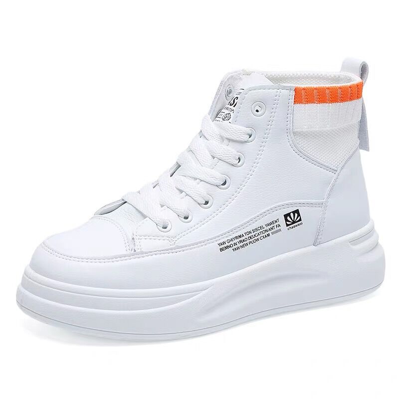 Zapatos blancos de alto impacto para mujeres 2024 zapatos de cuero de otoño con suela gruesa zapatos deportivos casuales de skate para mujeres más cómodos