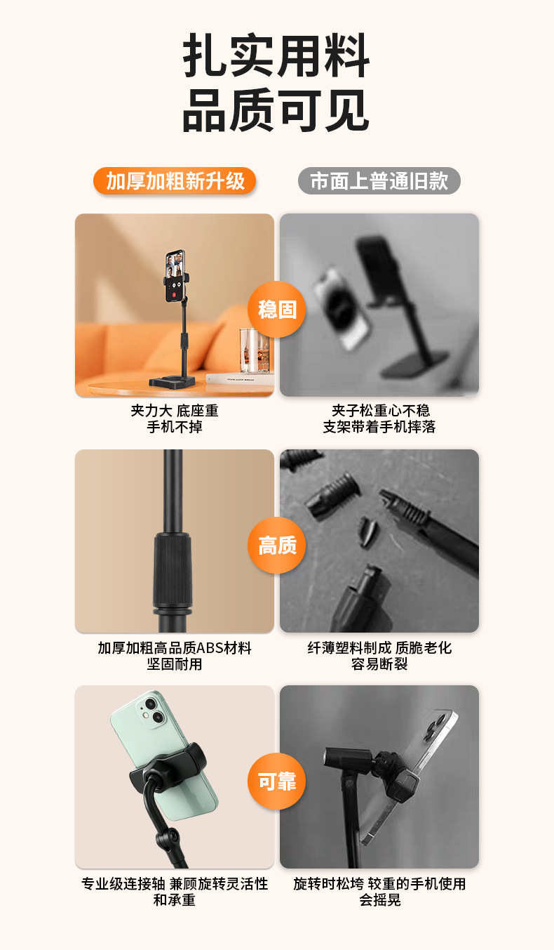 Handyhalter für Desktop-Livestreaming, höhenverstellbar und abnehmbar, multifunktional für Douyin Kuaishou Online-Unterricht, Drama und Fotografie, universell