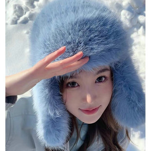 Plush Lei Feng hat female winter thickened warm earmuffs hat Northeast snow village imitation mink velvet long wool locomotive head hat male