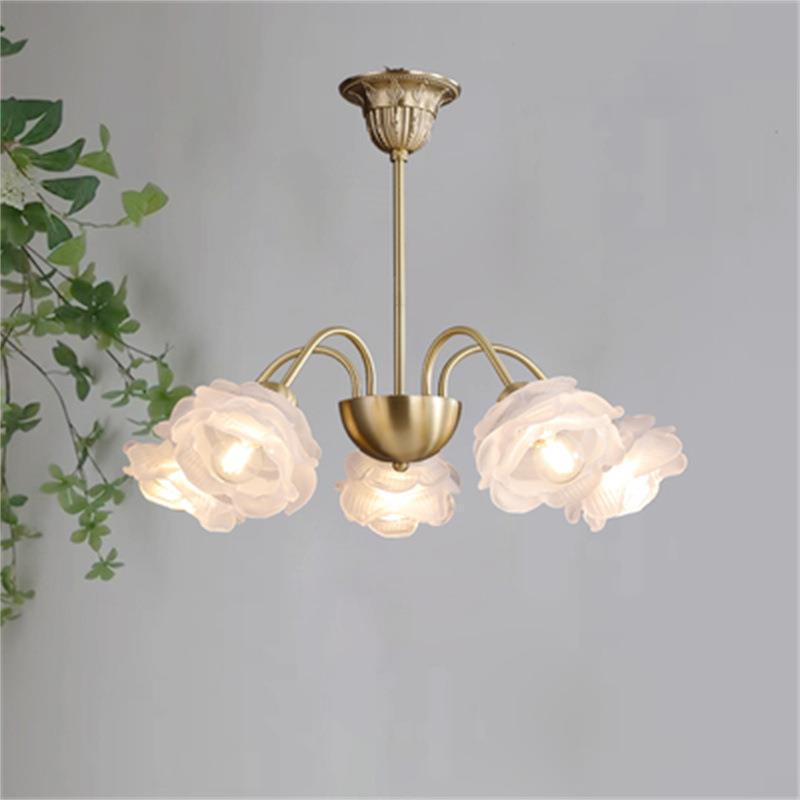新款法式复古花朵全铜吊灯客厅卧室餐厅书房美式中古创意个性灯具