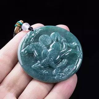 天然A货翡翠豆种生肖马吊坠马牌冰种玉石挂件玉佩男女款玉器批发