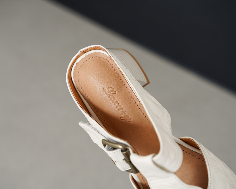 Dép sandal nữ quai dệt da cừu, đế La Mã thô, gót 4.5 cm — Màu caramel chi tiết 20