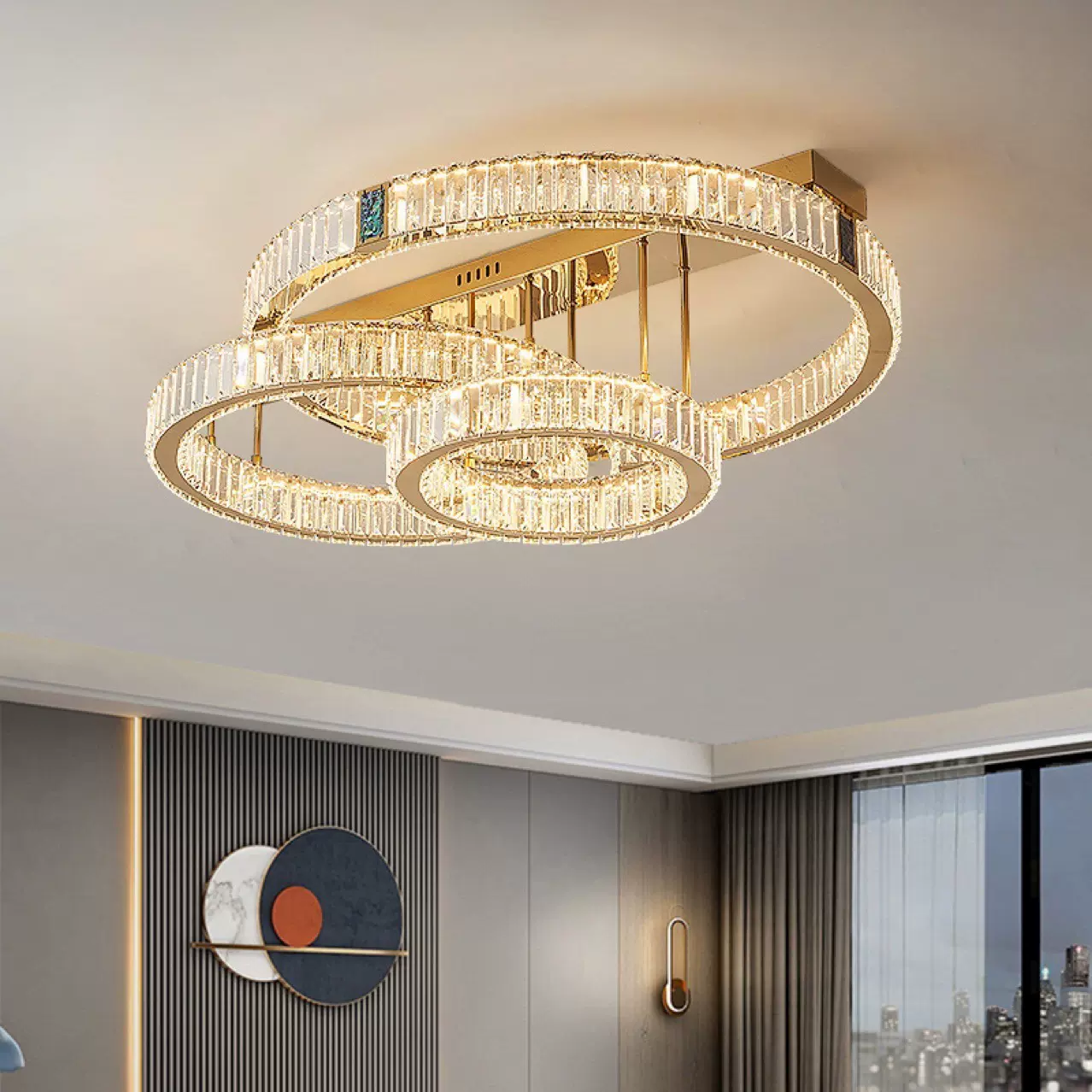 轻奢现代客厅水晶吸顶灯北欧简约主卧室灯简约高级感LED吸顶灯