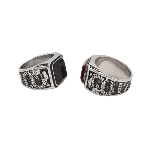 R1142 外贸饰品批发 个性复古欧美朋克中国龙宝石钛钢戒指