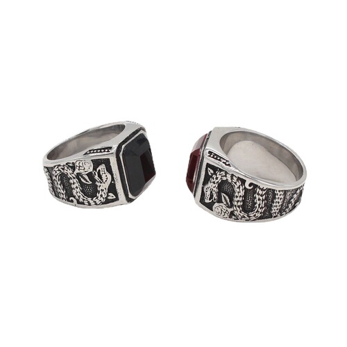 R1142 Wholesale Fashion Accessories: Unique Retro European & American Punk Style Chinese Dragon Gemstone Titanium Steel Ring