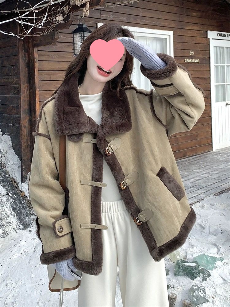 Fashionable and Stylish Fur Integrated Imitation Lamb Wool Jacket for Women Autumn and Winter New Motorcycle Jacket Suede Cotton Coat