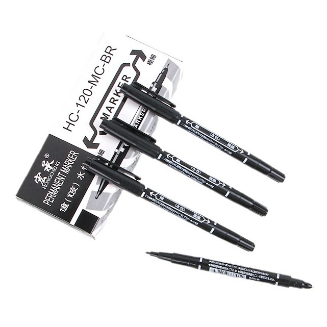 Marcador de doble cabeza a base de agua línea de gancho de pintura para niños negro de gran capacidad multifuncional de secado rápido marcador papelería al por mayor