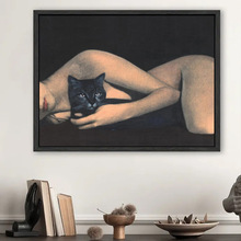 黑白人体艺术装饰画印象派黑色猫咪挂画高级书房餐厅玄关卧室挂画