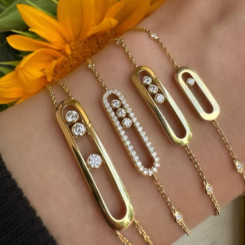 Cross-Border Foreign Trade Hot-Selling Single Diamond Sliding Bracelet, Thick Gold-Plated Geometric Diamond-Studded Movable Sparkling Diamond Personalized Trendy Jewelry for Women Cross-Border Foreign Trade Hot-Selling Single Diamond Sliding Bracelet, Thick Gold-Plated Geometric Diamond-Studded Movable Sparkling Diamond Personalized Trendy Jewelry for Women