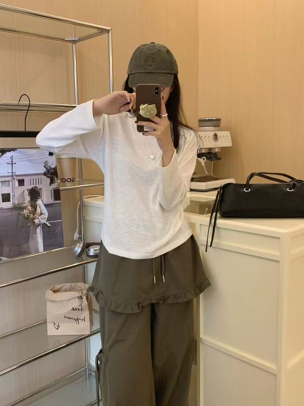 秋季新款韩版休闲时尚简约纯色净版正肩宽松唱戏T恤打底衫女1145|undefined