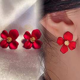 s925银针复古花朵耳环韩国个性气质自然风耳钉时尚百搭小众耳饰女