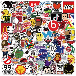 101 pieces Wish popular fashion brand LOGO cartoon graffiti stickers car luggage decoration DIY no glue painting