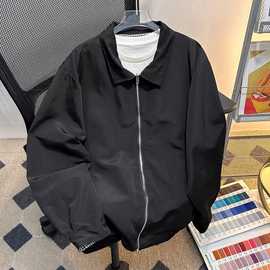 cleanfit黑色双面穿夹克衫男装春秋季短款外套翻领美式棒球服上衣