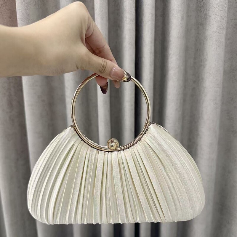 Cross-Border Popular Fashion Apricot Pleated Evening Bag, Elegant Cheongsam Bag, Ring Banquet Bridal Bag, Chaozhou Source Factory Cross-Border Popular Fashion Apricot Pleated Evening Bag, Elegant Cheongsam Bag, Ring Banquet Bridal Bag, Chaozhou Source Factory