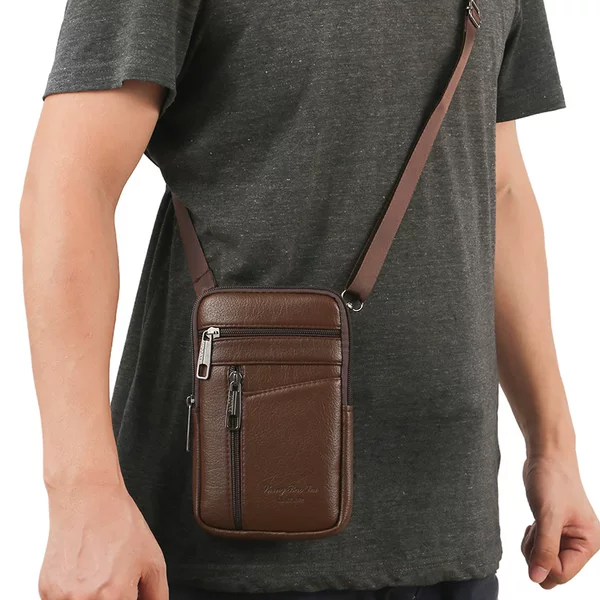 New Men's Waist Bag with Large Capacity, Can Be Hung with a Lanyard, Crossbody Bag, Pu Leather Outdoor Sports Shoulder Bag, Multifunctional Mobile Phone Bag