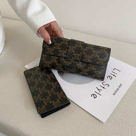 厂家批发2025韩版新款PU皮花纹图案手拿包简约时尚女士子母钱包