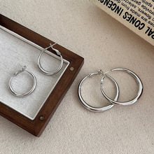 银色素圈大耳圈金色耳环女925银针小众高级感百搭夸张耳饰秋冬