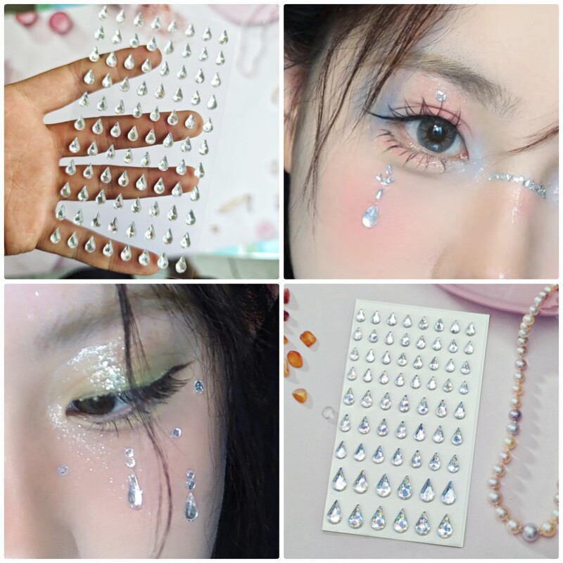 Water Drops Makeup Tears Makeup Bride Stage Face Decoration Tears Mole Flash Diamond Jewelry Adhesive Self-adhesive Diamond Eye Makeup Sticker