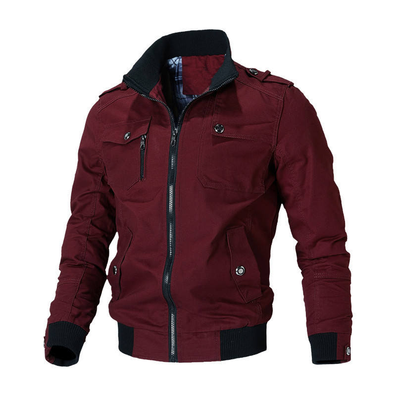 Winter Style Zipper Ready-Made Ordinary Cotton Spring and Autumn Casual Side Seam Pocket Youth Brown Jacket
