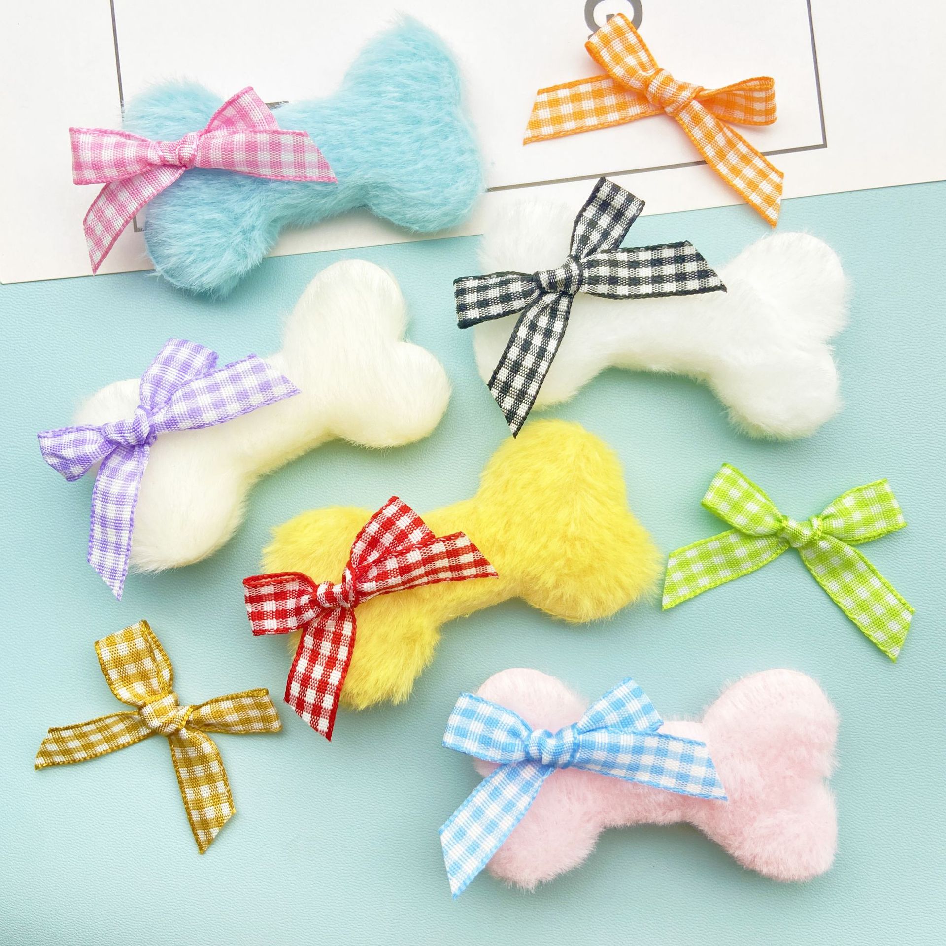 新款毛绒骨头蝴蝶结饰品配件diy发饰发卡配饰宠物用品材料批发