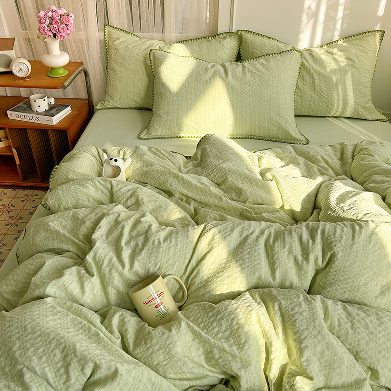 Bubble Gauze Bedding Set 4 Piece Duvet Cover And Sheet Set_voghion.com