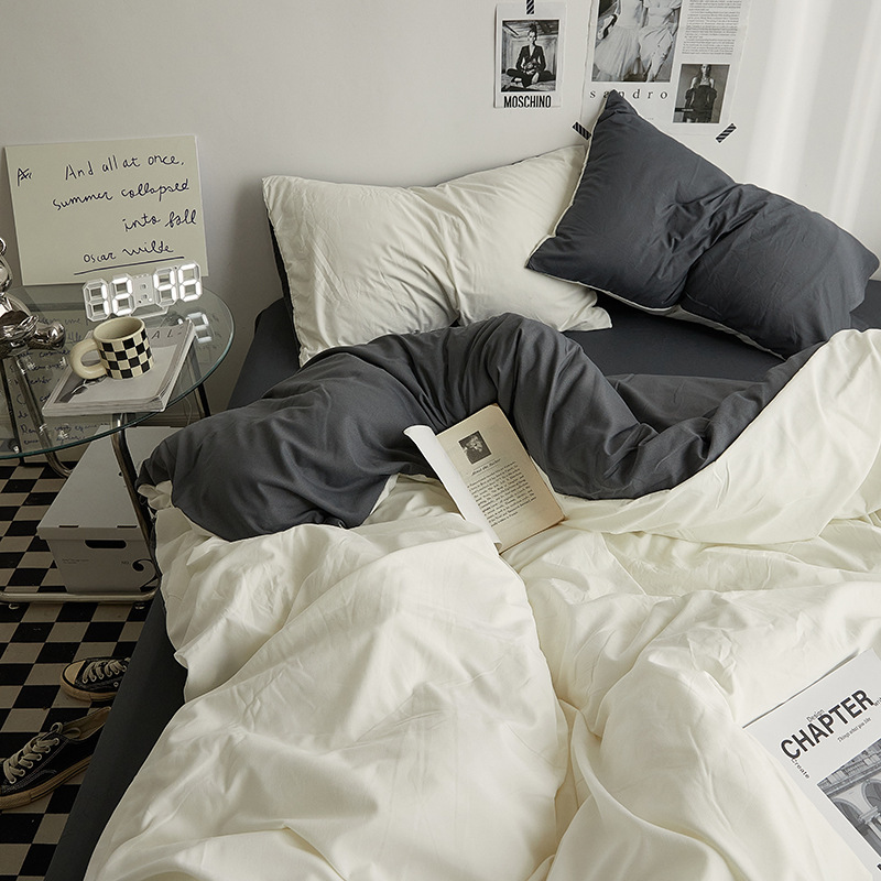 Ins Style Pure Color Four-Piece Student Dormitory Three-Piece Bedding Set Quilt Cover Fitted Sheet Washed Cotton Wholesale Ins Style Pure Color Four-Piece Student Dormitory Three-Piece Bedding Set Quilt Cover Fitted Sheet Washed Cotton Wholesale