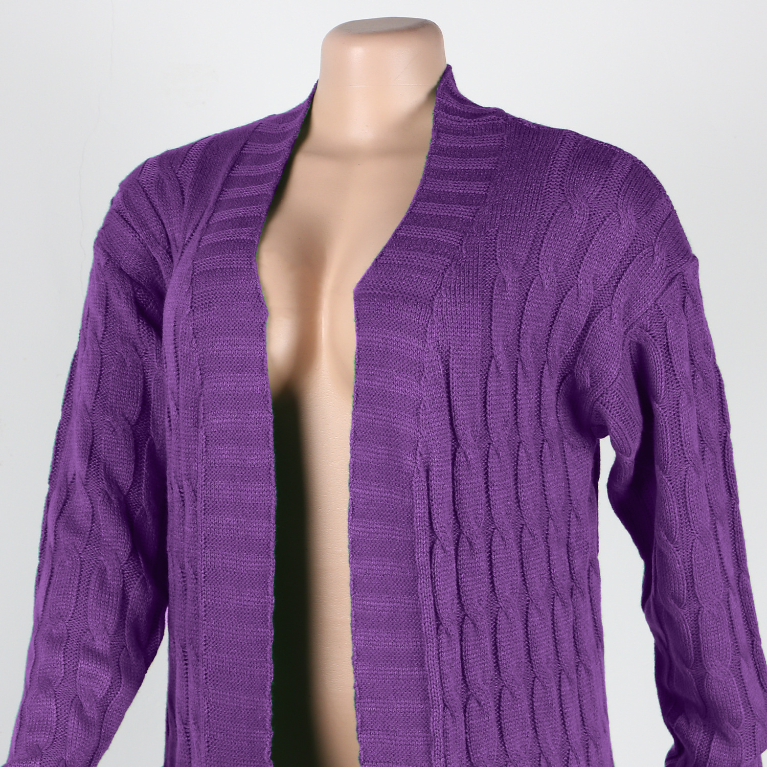 Damen Strickjacke Lang Aus Grobstrick In Unifarben Wintermantel_voghion.com