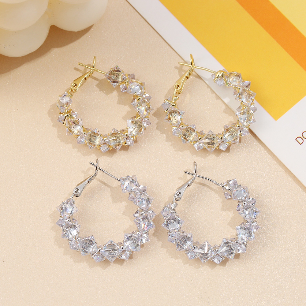 Korean Style Shine Exquisite Zircon Crystal Earrings Women's Light Luxury Niche High-end Sense C- shaped Earrings Earrings Internet Celebrity Earrings