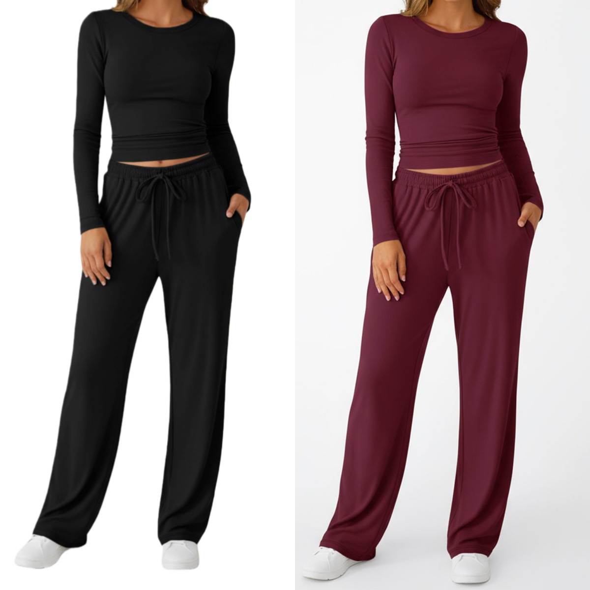 New Fashion Casual Suit Sports Yoga Autumn And Winter Crew Neck Long Sleeve Women_ecoleips.com