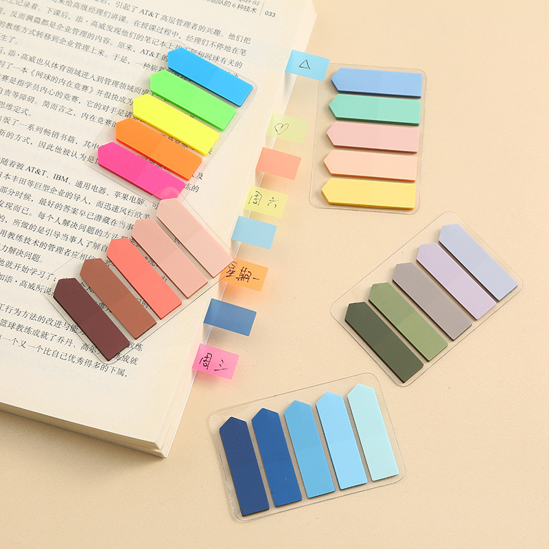 New PET Semi-transparent Morandi Sticky Notes, Colorful Fluorescent Multi-color Index Stickers, Five-color Rounded Head Labels