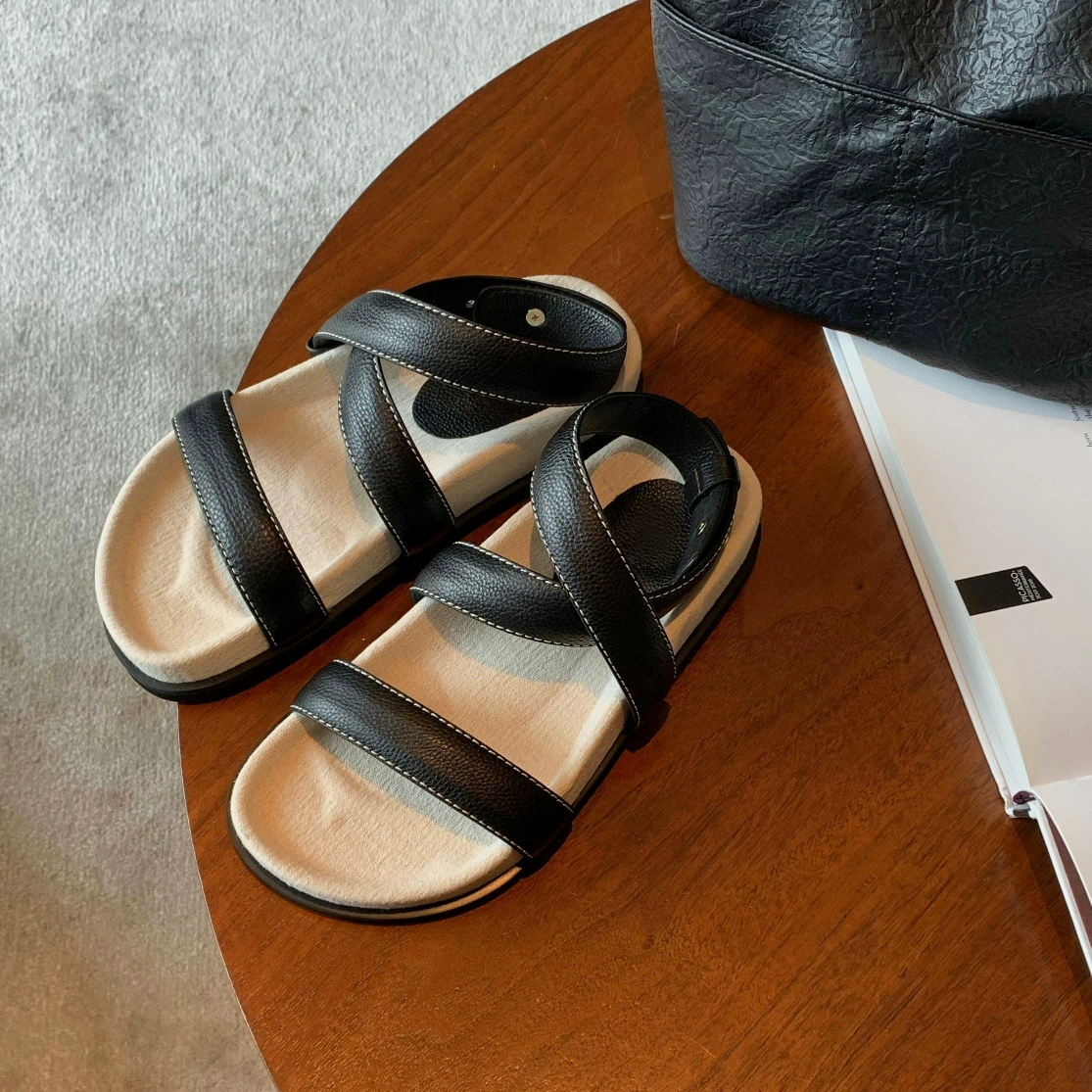 Версия из воловьей кожи ~ модные пляжные универсальные римские сандалии с открытым носком и перекрестными ремешками для женщин, летние сандалии на платформе из натуральной кожи