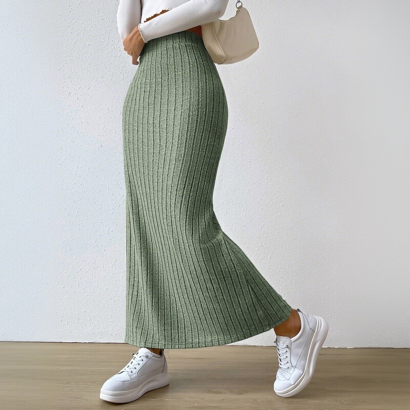 2026 Spring/Summer New European and American Cross-Border Women's Fashion Elegant Simple High-Waisted Side Slit Slim Fit Long Skirt