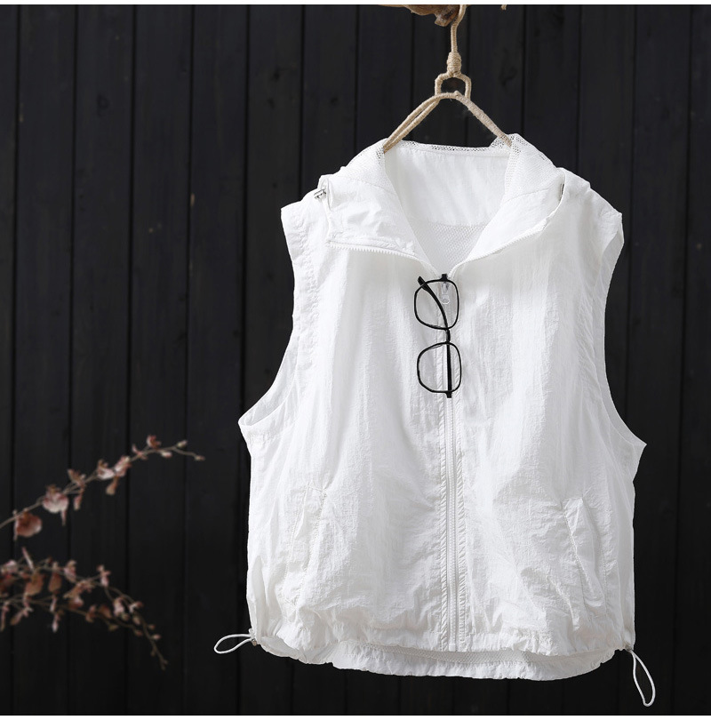 Chaleco sin mangas casual con capucha de verano, ropa de protección solar, chaleco fino al aire libre de moda, chaqueta, chaleco, chaqueta al por mayor