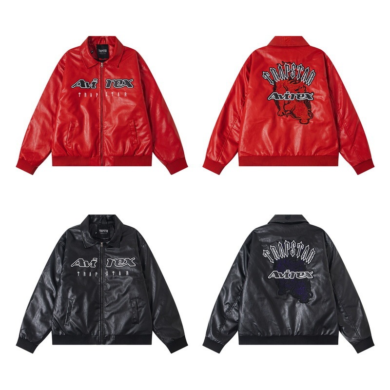 American-Style Cross-Border Avirex X Trapstar Leather Jacket with Padded Lining, Loose Hip-Hop High Street Style for Men and Women American-Style Cross-Border Avirex X Trapstar Leather Jacket with Padded Lining, Loose Hip-Hop High Street Style for Men and Women