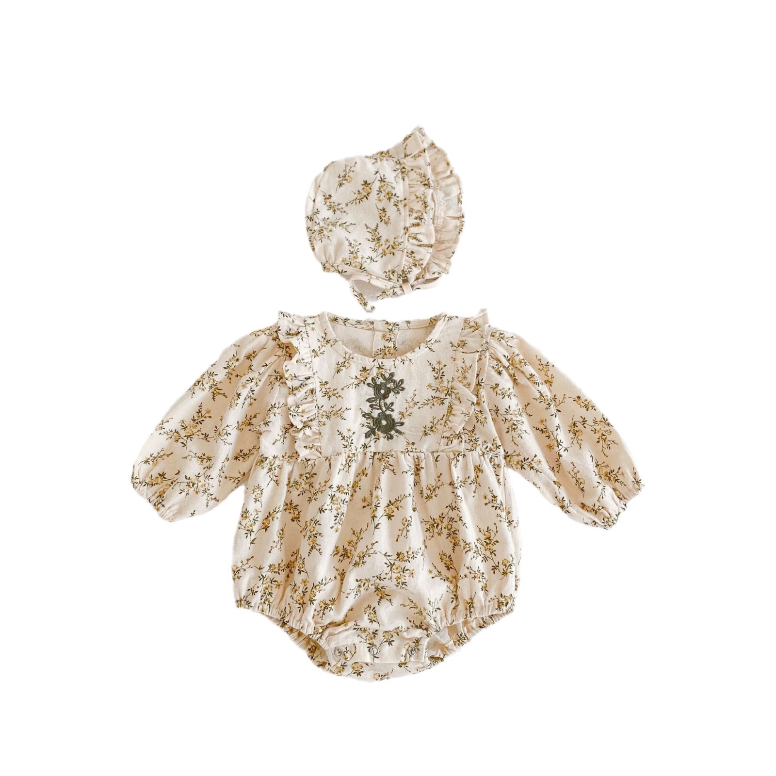 Thickened 2024 Spring and Autumn Cute Baby Girl Embroidered Long Sleeve Ha Yi Newborn jumpsuit Crawler Clothes Comes_voghion.com