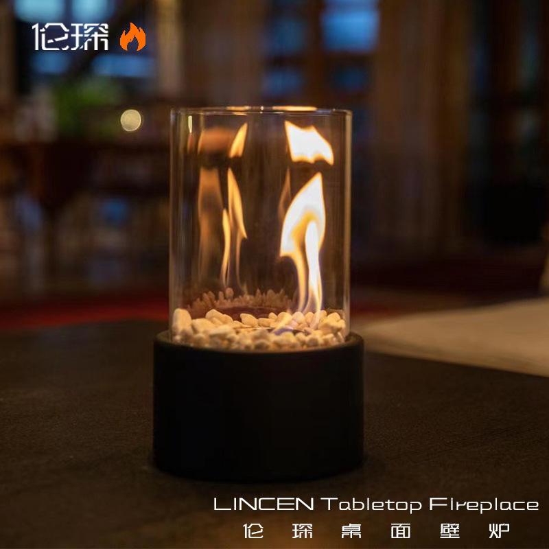 Desktop Alcohol Fireplace Light Indoor Stainless Steel Small Portable Heating Stove Round Glass Creative Atmosphere Light