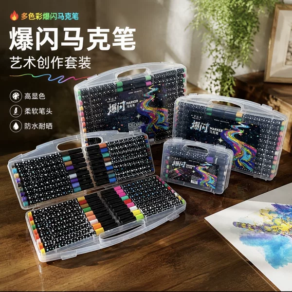 New Flashing Dual-Head Dual-Color Marker Pen for Elementary School Students, Art-Specific Graffiti Pen, Fluorescent Pen, Stackable Color Watercolor Pen