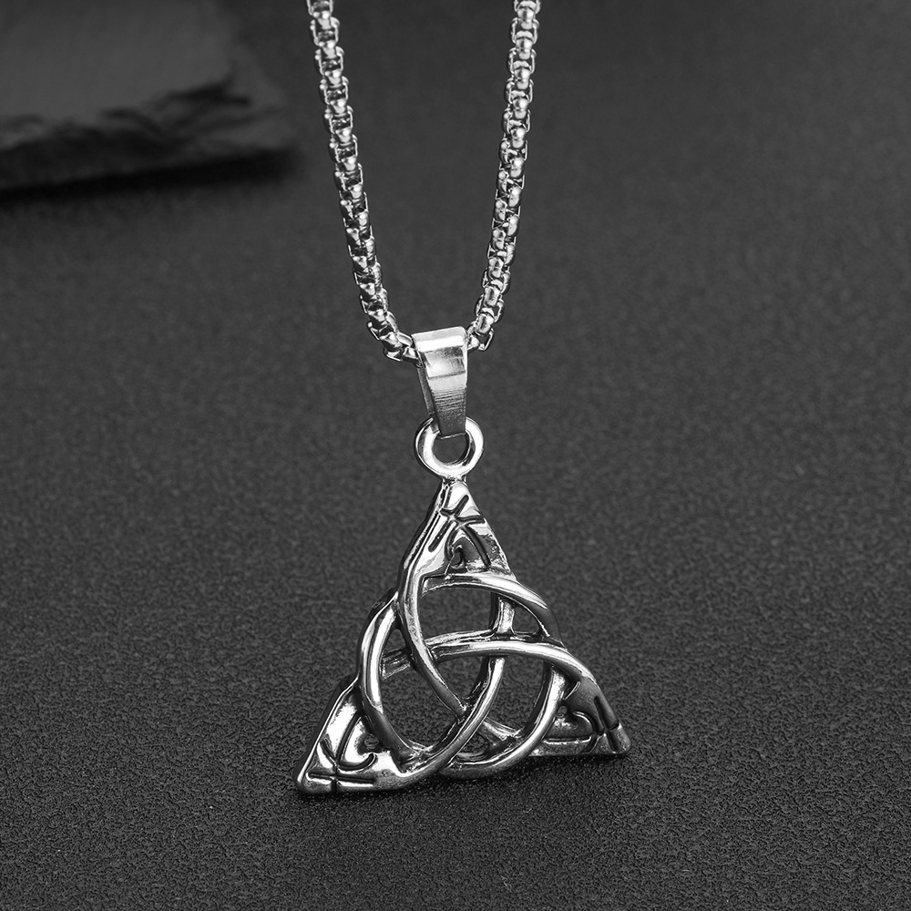 Celtic Viking Triangle Pendant For Men Retro European Style Star Moon_voghion.com