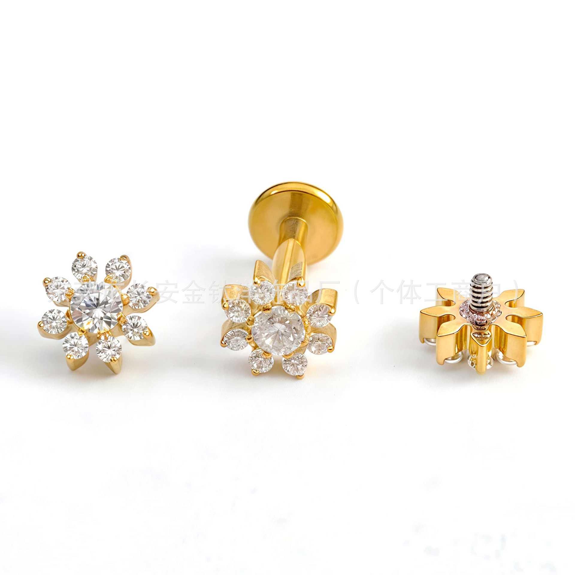 F136 Titanium Full Diamond Snowflake Zircon Lip Nail Nose Nail Ear Nail Ear Bone Nail G23 Titanium Alloy Body Piercing Jewelry detail image 7