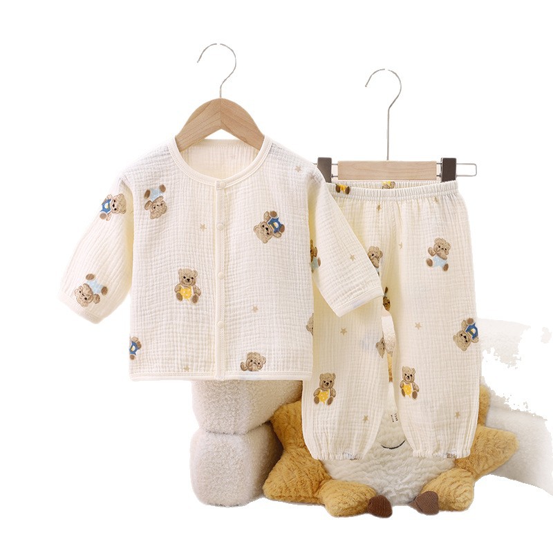 Baby Split Gauze 100% Cotton Set Baby Close-Fitting Pajamas Long-Sleeved Summer Thin Kidsren