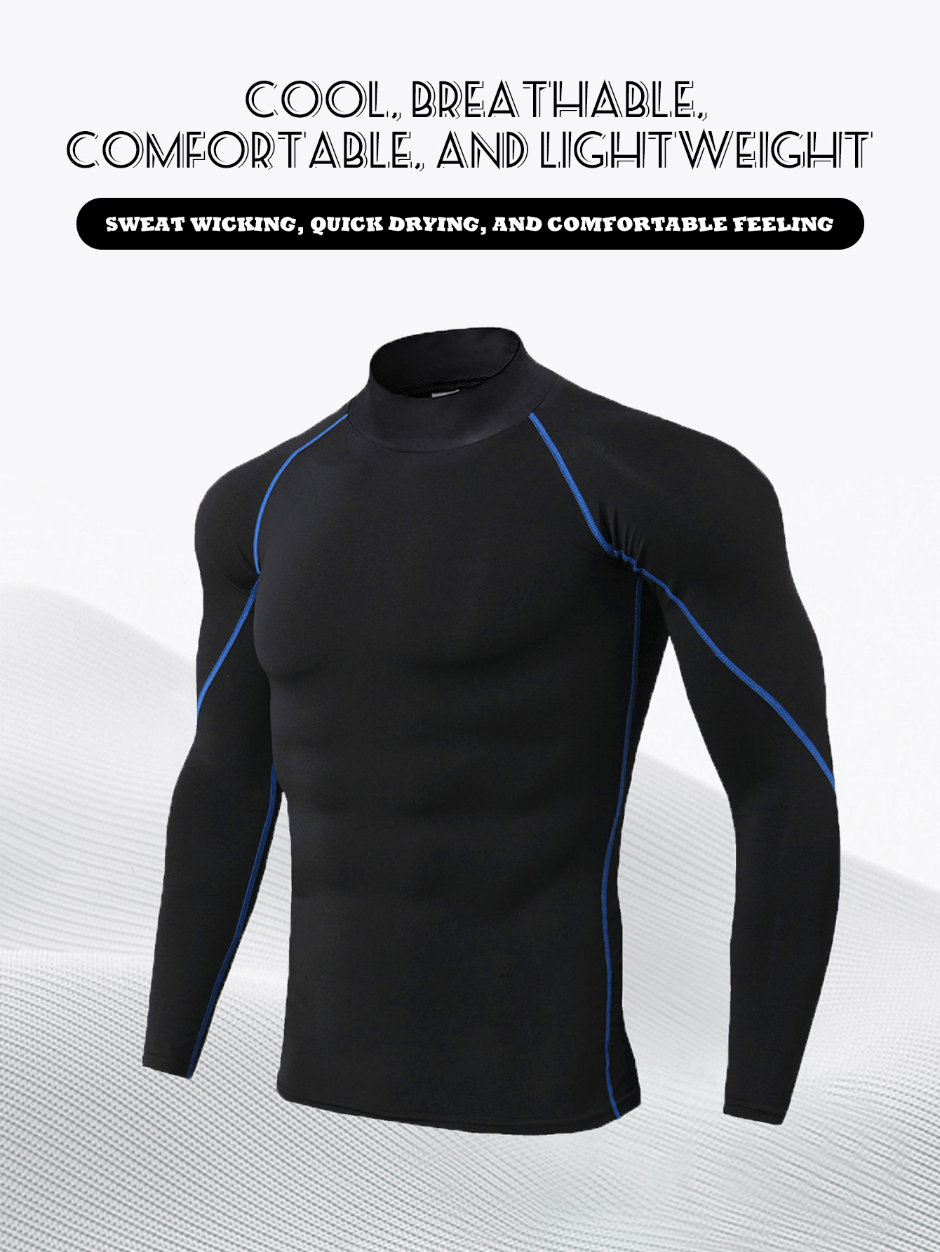 Ropa de fitness de cuello alto de código de belleza Camiseta de secado rápido elástica de manga larga para hombres Ropa para correr Entrenamiento de baloncesto Top de deportes al aire libre