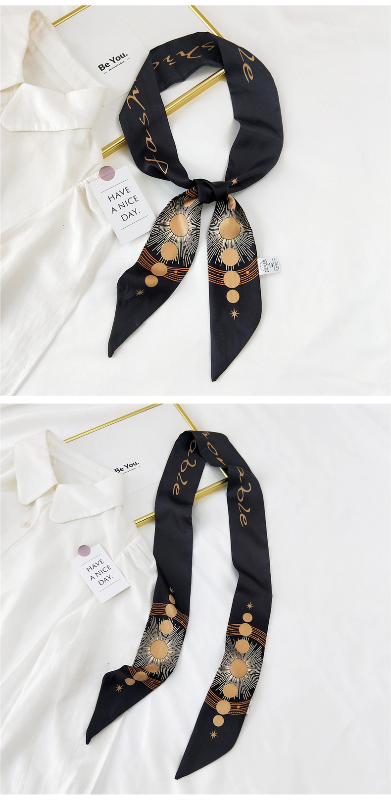 30g Weight Silk Scarf Classification Travel Occasion Unisex Gender Sweet Style White, Red, Green, Blue, Gold Color New Long Korean Style Fashion Printing Silk Scarf 9