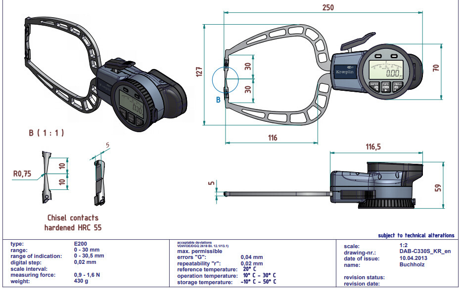 销售德国kroeplin数显外径卡规 C330S