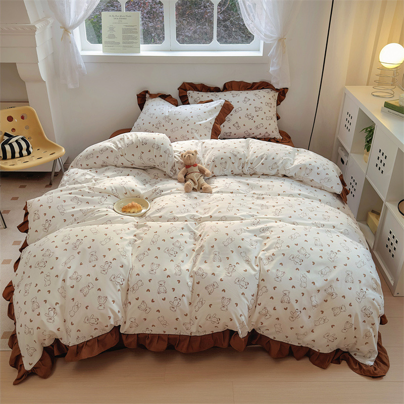 Nuevo estilo francés suave in encaje flor de algodón lavado con agua cama de cuatro piezas sábanas de cama