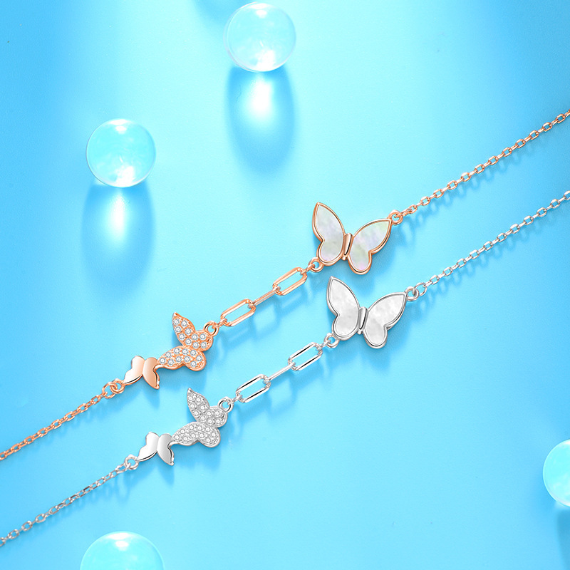 s925 スターリングシルバーブレスレットライト高級ニッチハイエンドバタフライハンドジュエリー親友や姉妹への誕生日プレゼントシンプル|undefined