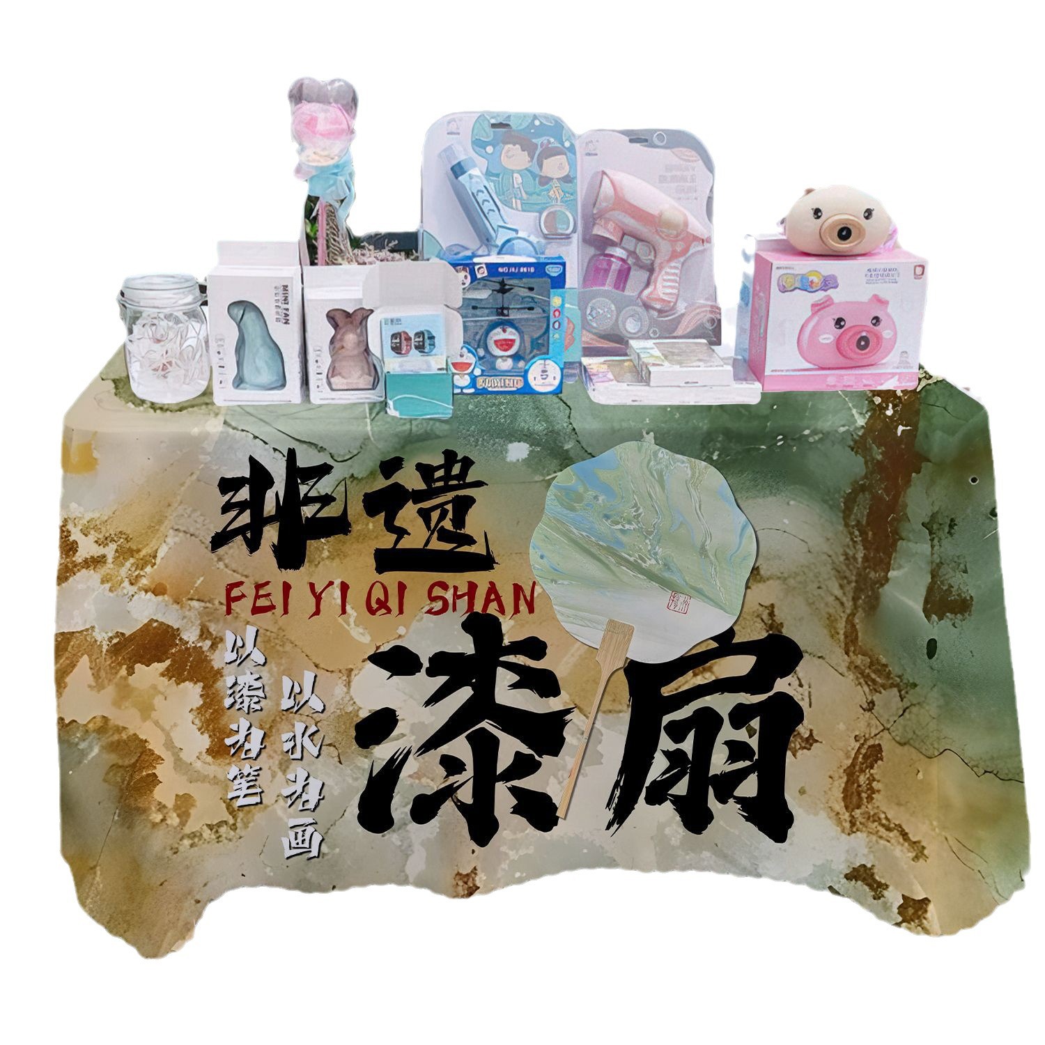 Patrimonio cultural intangible de laca ventilador de mesa tela de publicidad departamento de publicidad mercado nocturno puestos de mesa tela de mesa carro tela de mesa de carretera