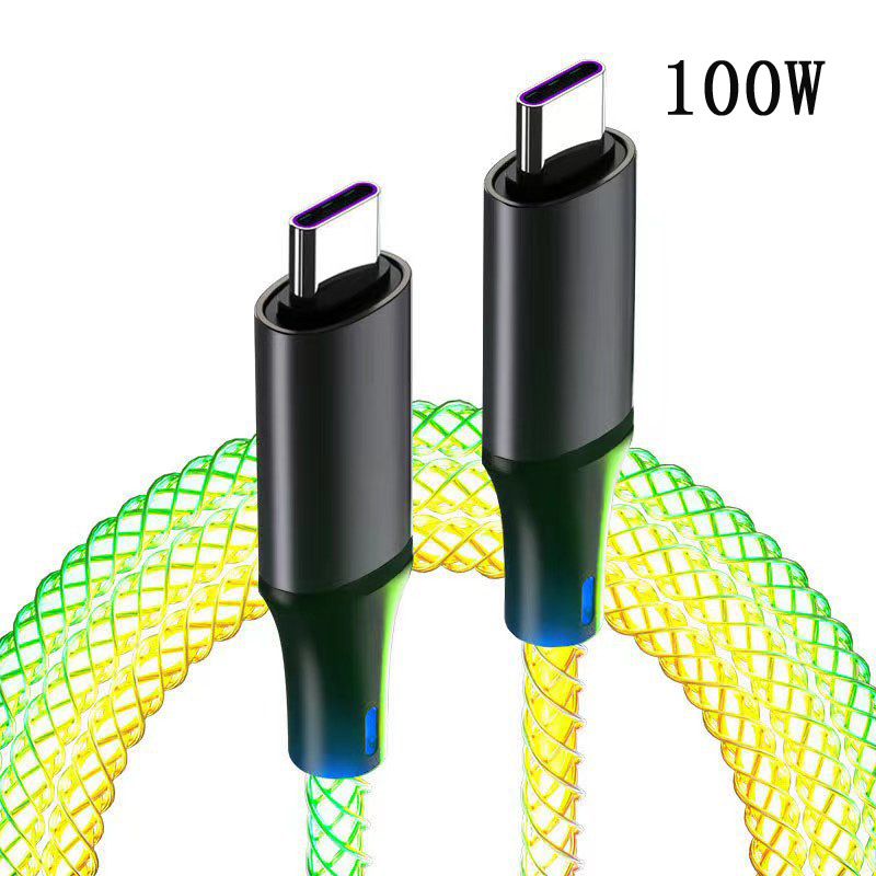 Cable de datos RGB, degradado de respiración luminosa para automóvil, carga súper rápida PD para cable de carga Apple Android TypeC