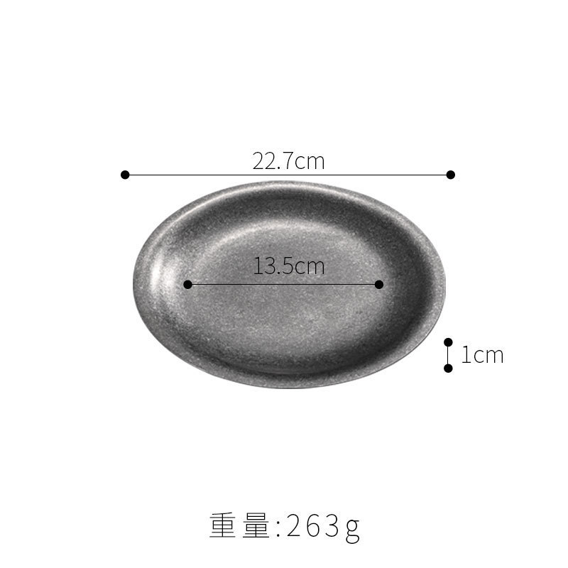 レトロなアメリカンスタイルのステンレス製丸皿、アンティーク加工されたインダストリアルスタイルのプレート、カフェ、ケーキ、デザートプレート、業務用バーベキュープレート|undefined