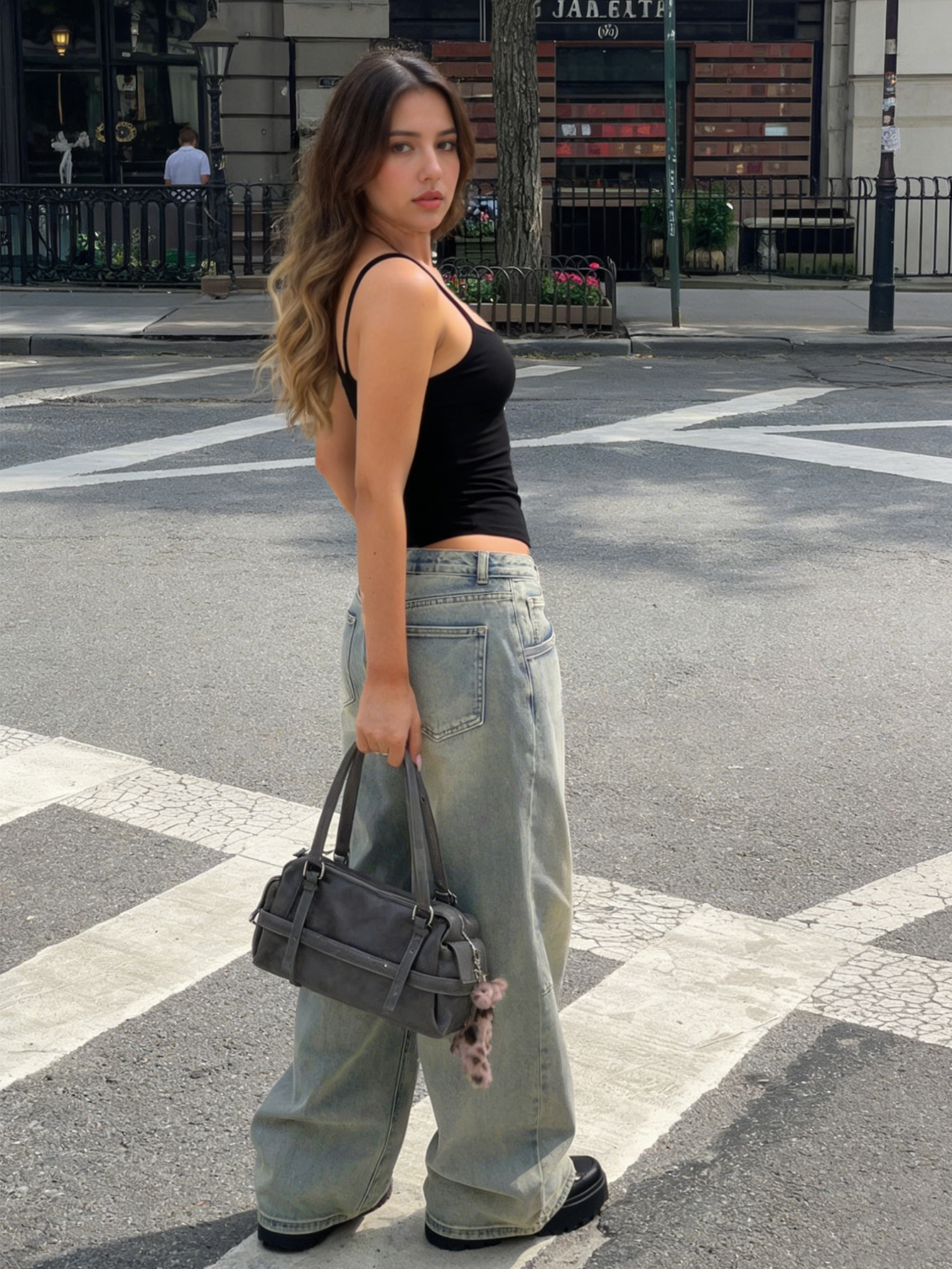 Women's Clothing Vintage Washed Wide Leg Jeans, Distressed Street Style, Loose Straight Leg Denim Jeans For Women, Commuting, Wide Leg Trousers_ecoleips.com