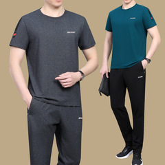 Summer Short Sleeve Long Pants Sports Set for Plus Size Men, Running Casual Wear, Father's Half Sleeve Summer Outfit